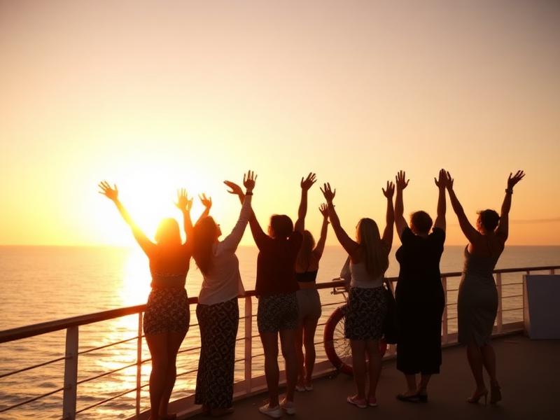 Group at sunset on cruise ship