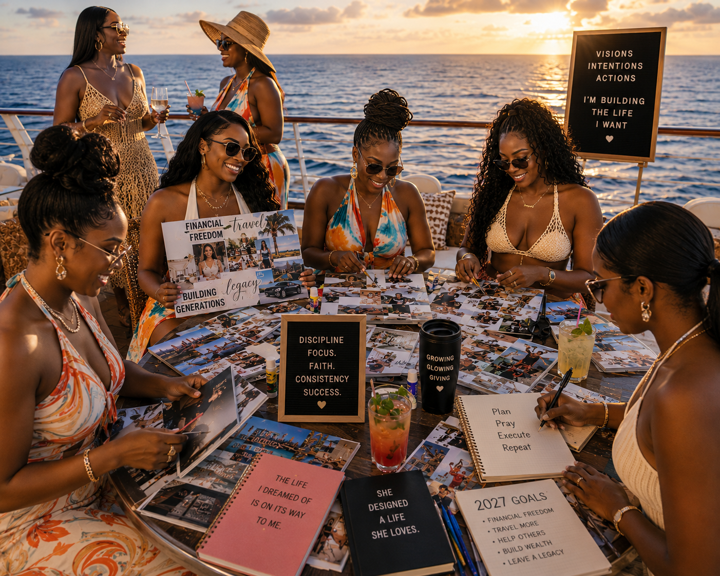 Women creating vision boards at retreat workshop
